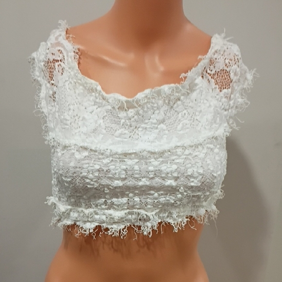 night cap Tops - Nightcap Ivory Lace Crop Top